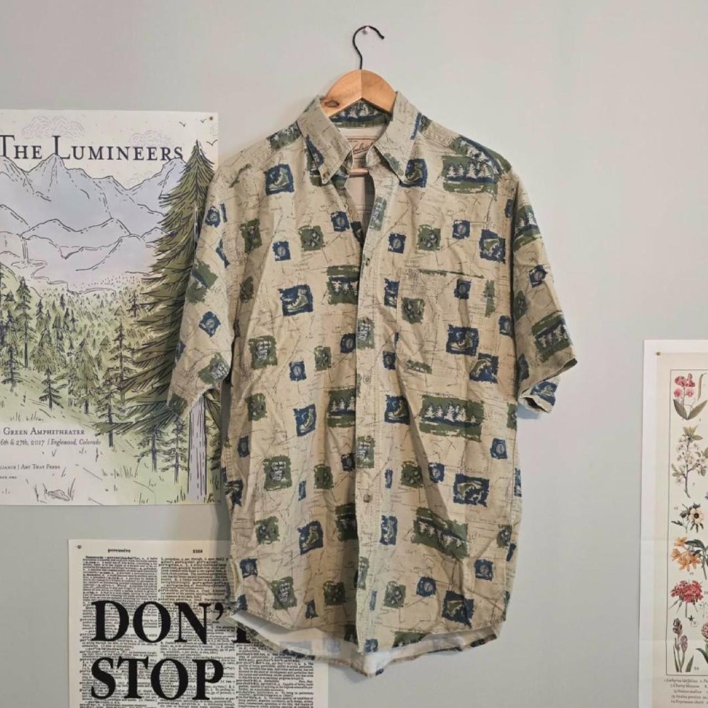 Vintage Woolrich Nature Print Button Down Made in USA